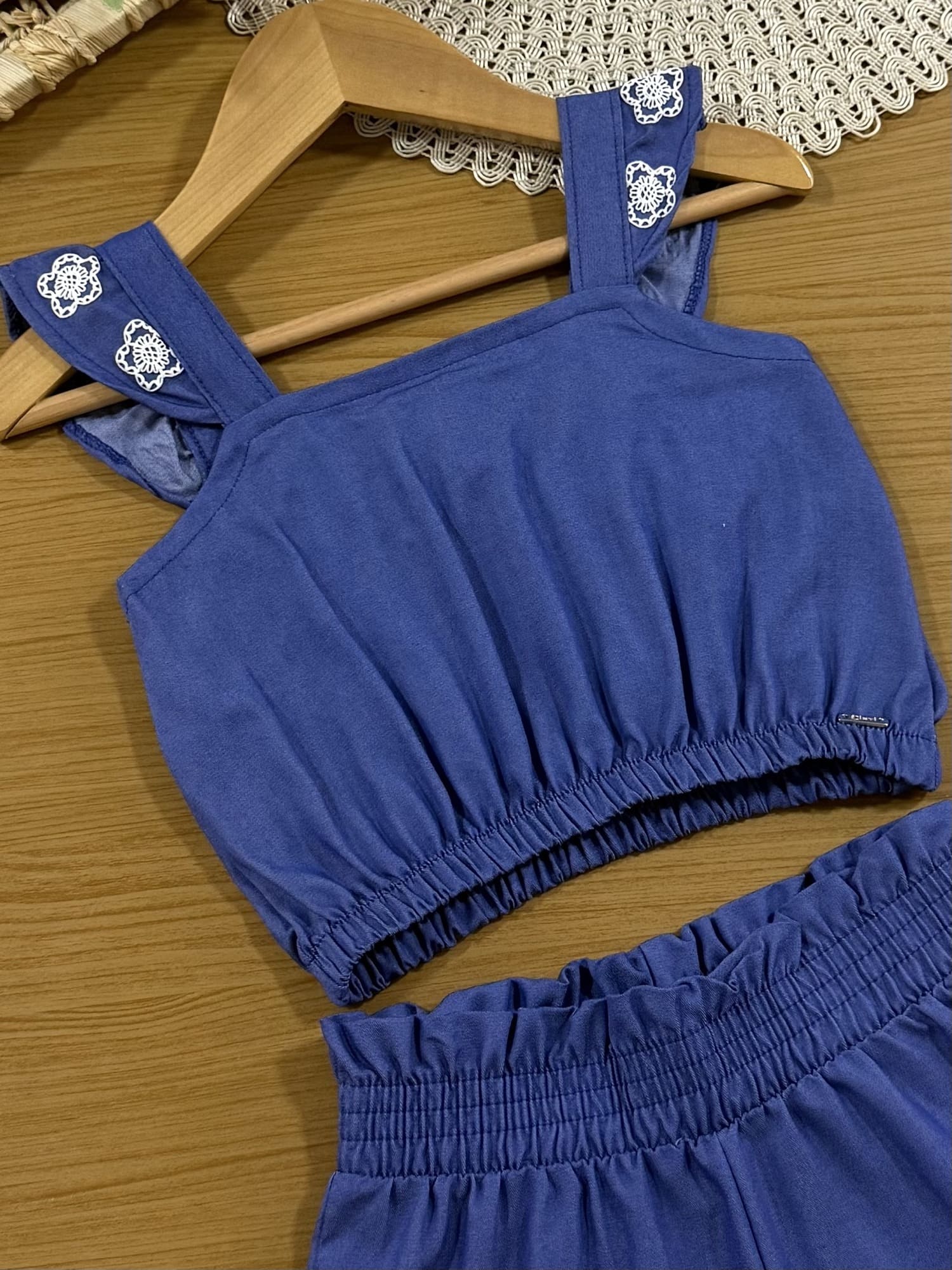 Conjunto Infantil Cinti Verão com Shorts e Blusa Azul Florzinha