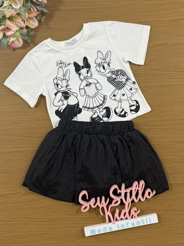 Conjunto Infantil Momi Inverno com Saia Preta e Blusa Daisy com Strass Disney
