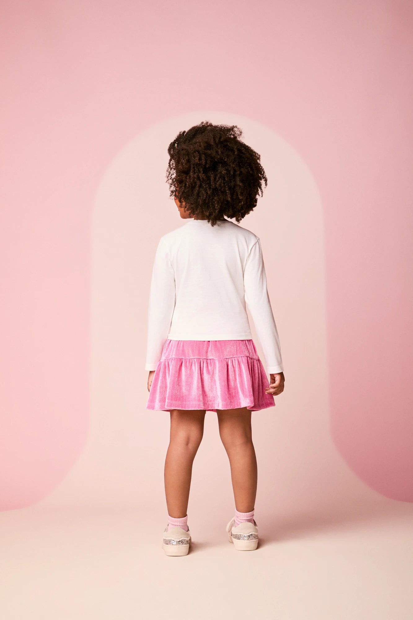 Conjunto Infantil Momi Inverno com Saia Rosa e Blusa Manga Longa Lacinho Paetê