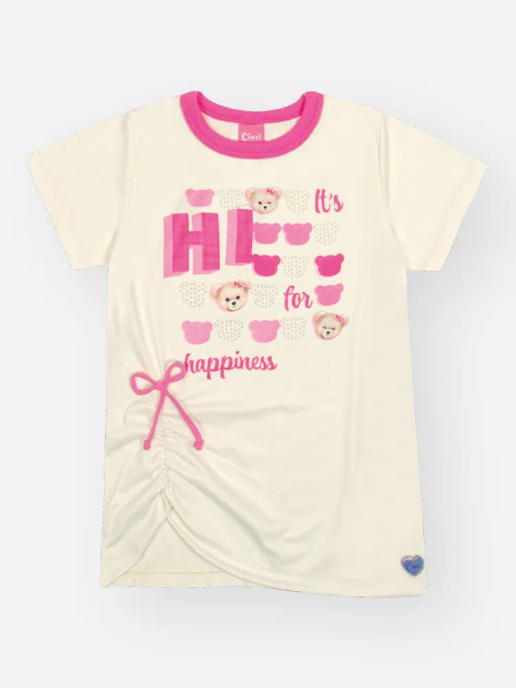 Conjunto Infantil Cinti Inverno Com Bermuda Rosa e Blusa Manga Curta Branca Ursinha