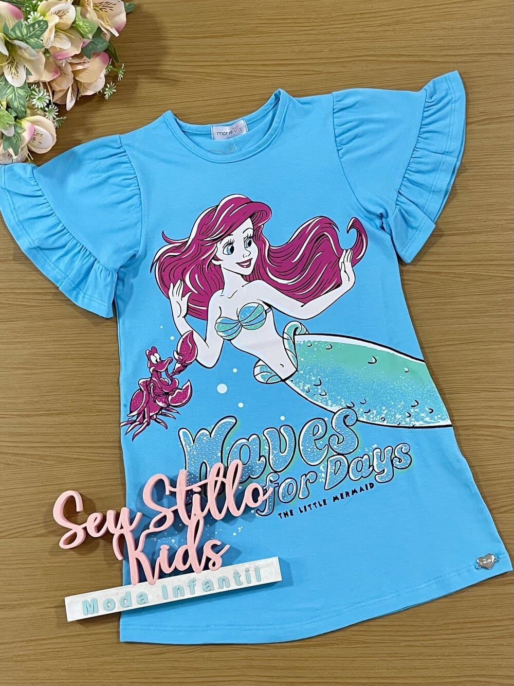 Vestido Infantil Momi Verão Azul Ariel Disney