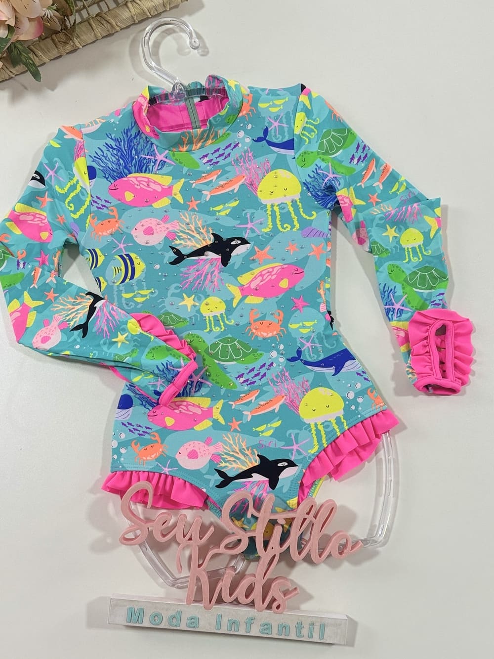 Maiô Infantil Siri Kids Manga Longa Aline Sea 39248