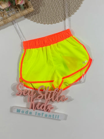 Shorts Infantil Siri Kids Nylon Leticia Amarelo Fluor 43063