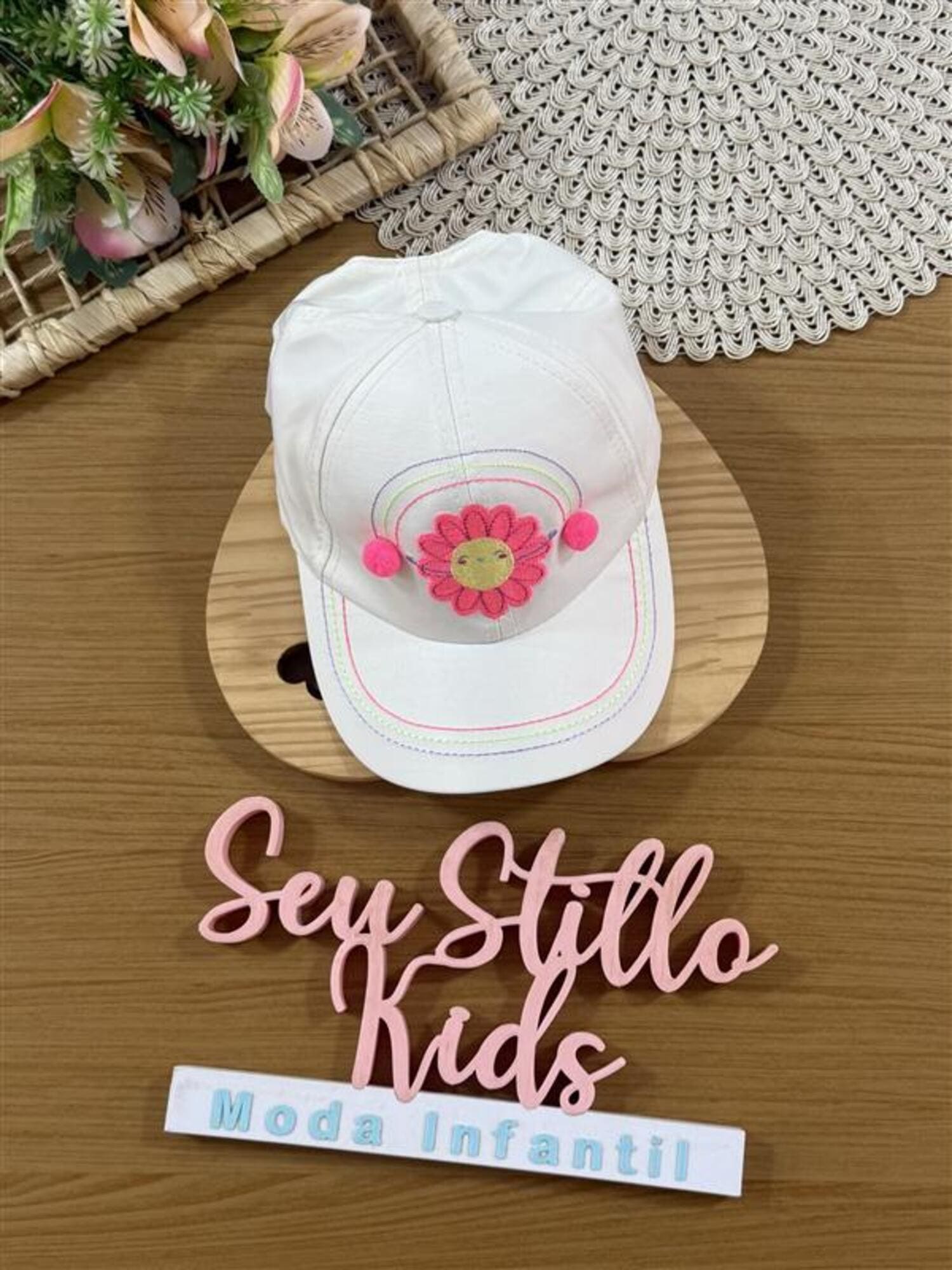 Boné Infantil Kukiê Verão Off White Florzinha