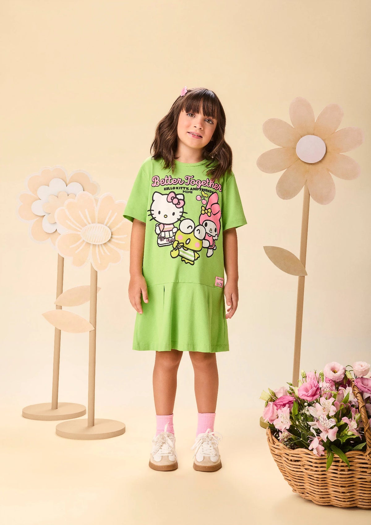 Vestido Infantil Momi Verde Hello Hello Kitty Friends