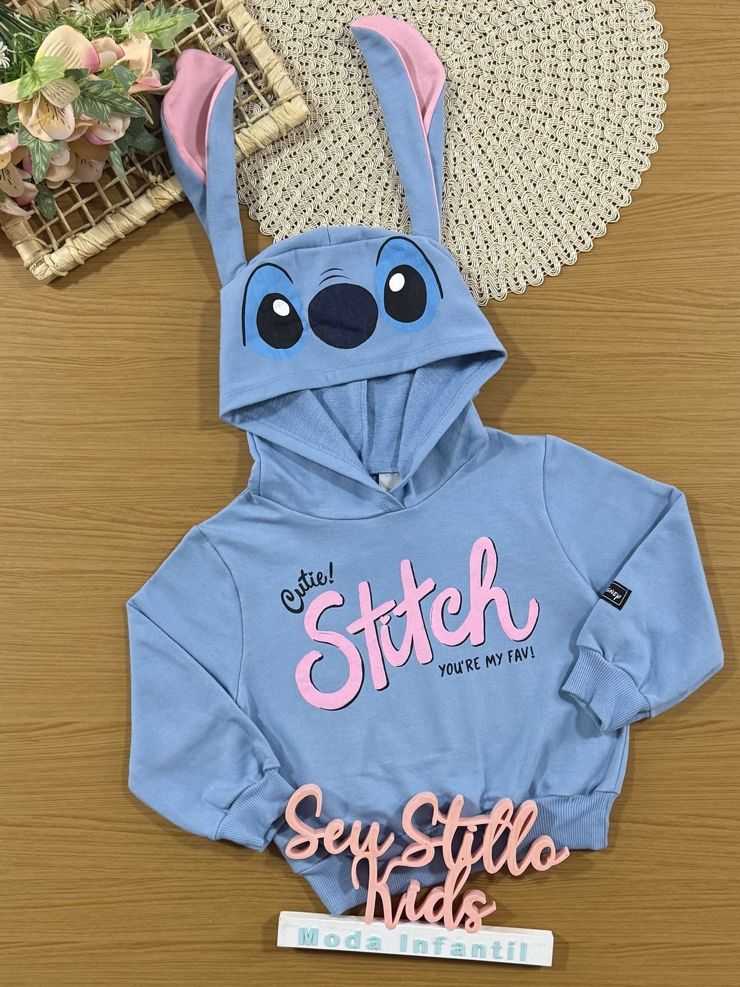 Casaco Infantil Momi Inverno Azul Stitch Disney