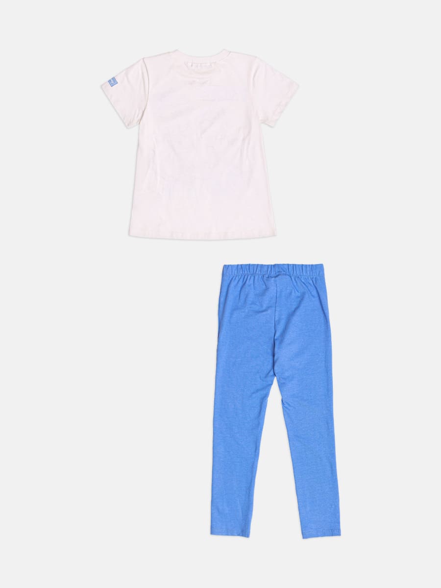 Conjunto Infantil Bimbi Inverno com Calça Legging Azul e Blusa Branca Frozen Disney