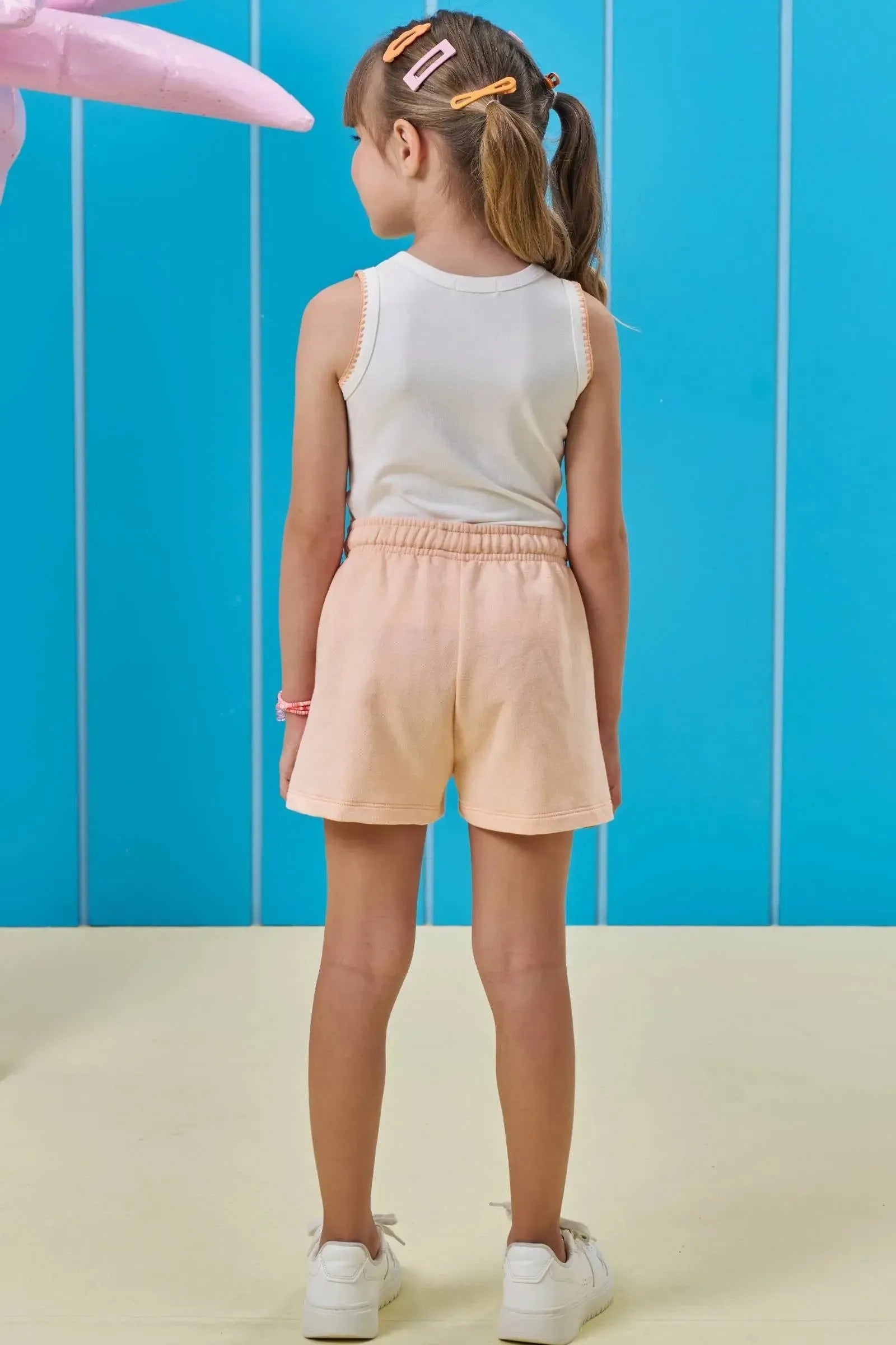 Conjunto Infantil Menina Kukiê com Shorts e Regata Branca Ursinha Melancia Strass
