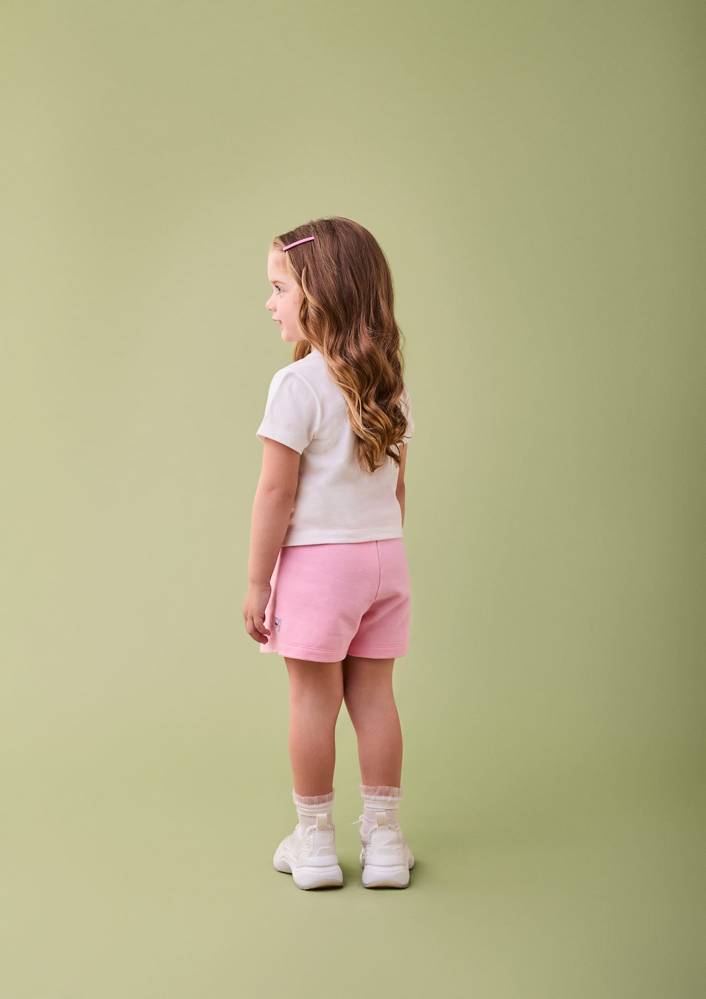 Conjunto Infantil Momi com Shorts Saia Rosa e Blusa Branca Marie Disney