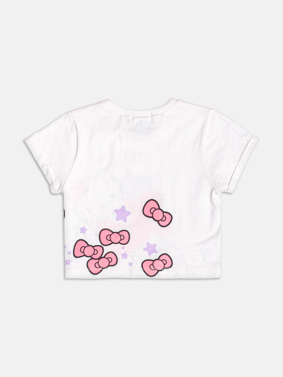 Conjunto Infantil Momi Verão com Shorts Rosa e Blusa Branca Hello Kitty Unicórnio