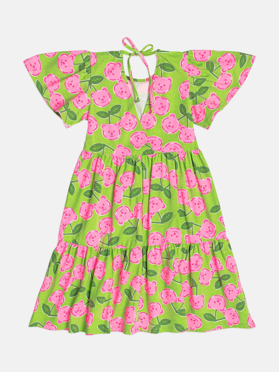 Vestido Infantil Momi Verde Ursinho Cereja