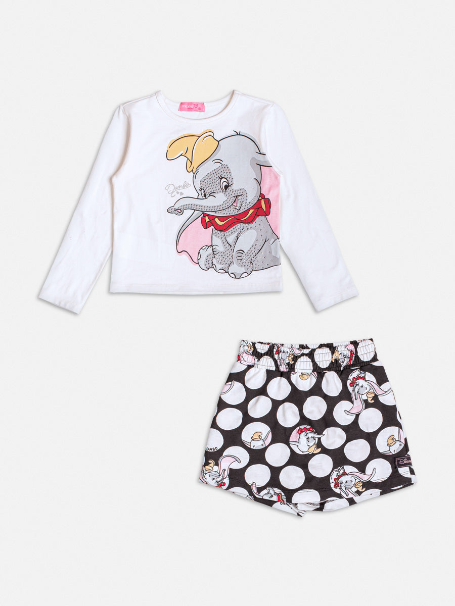 Conjunto Infantil Momi Inverno com Short-Saia Preto e Blusa Manga Longa Dumbo