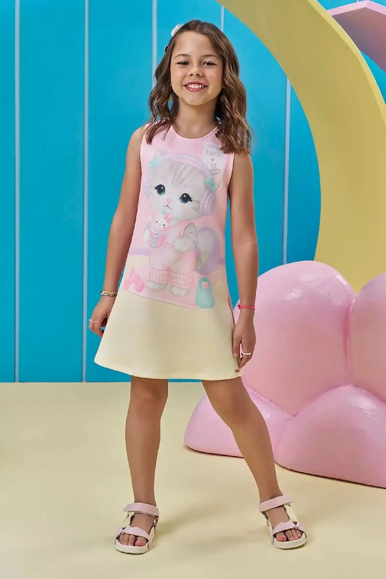 Vestido Infantil Kukiê Rosa Gatinha Fit
