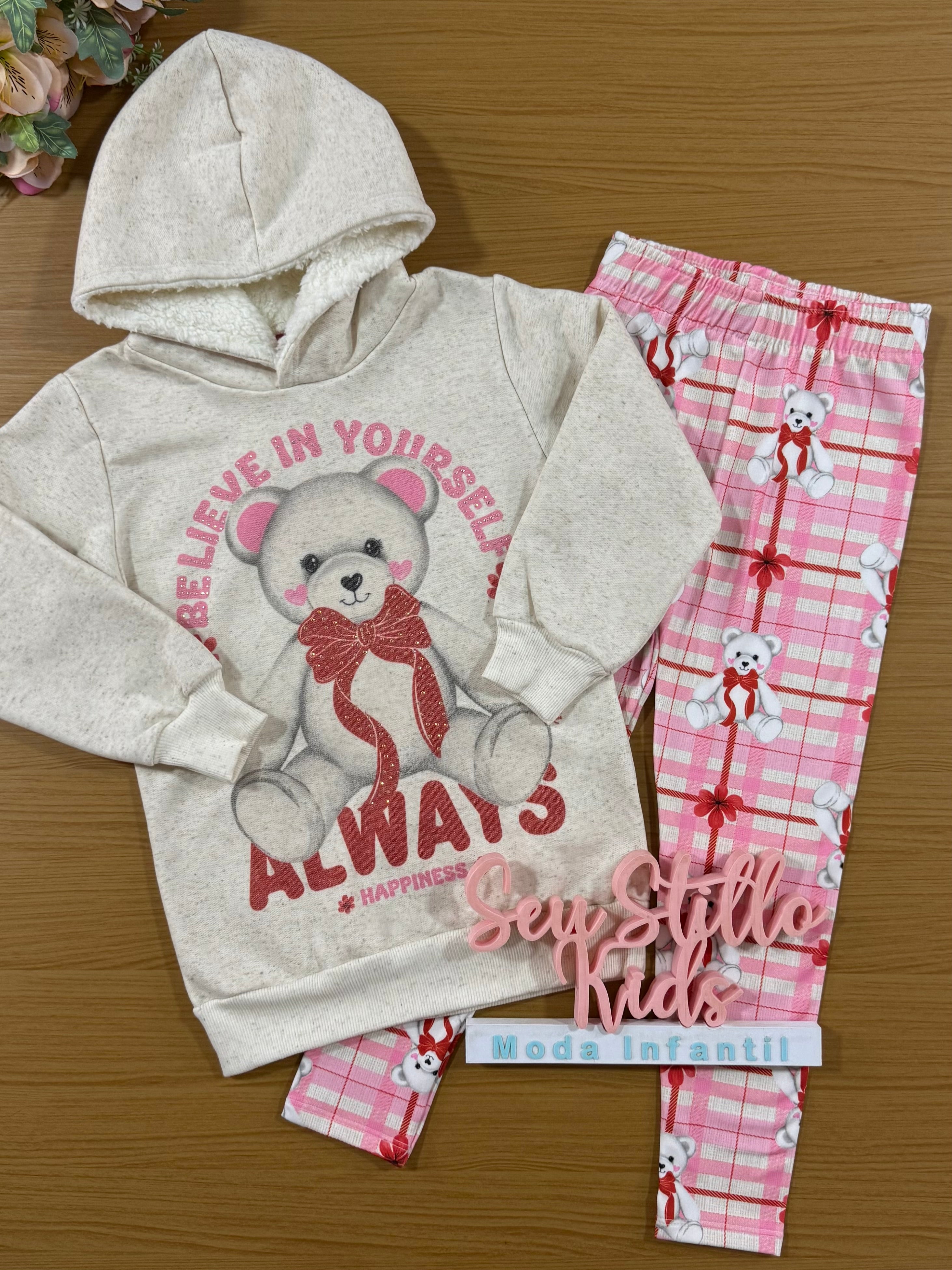 Conjunto Infantil Cinti Inverno Calça e Moletom Flanelado Ursinho