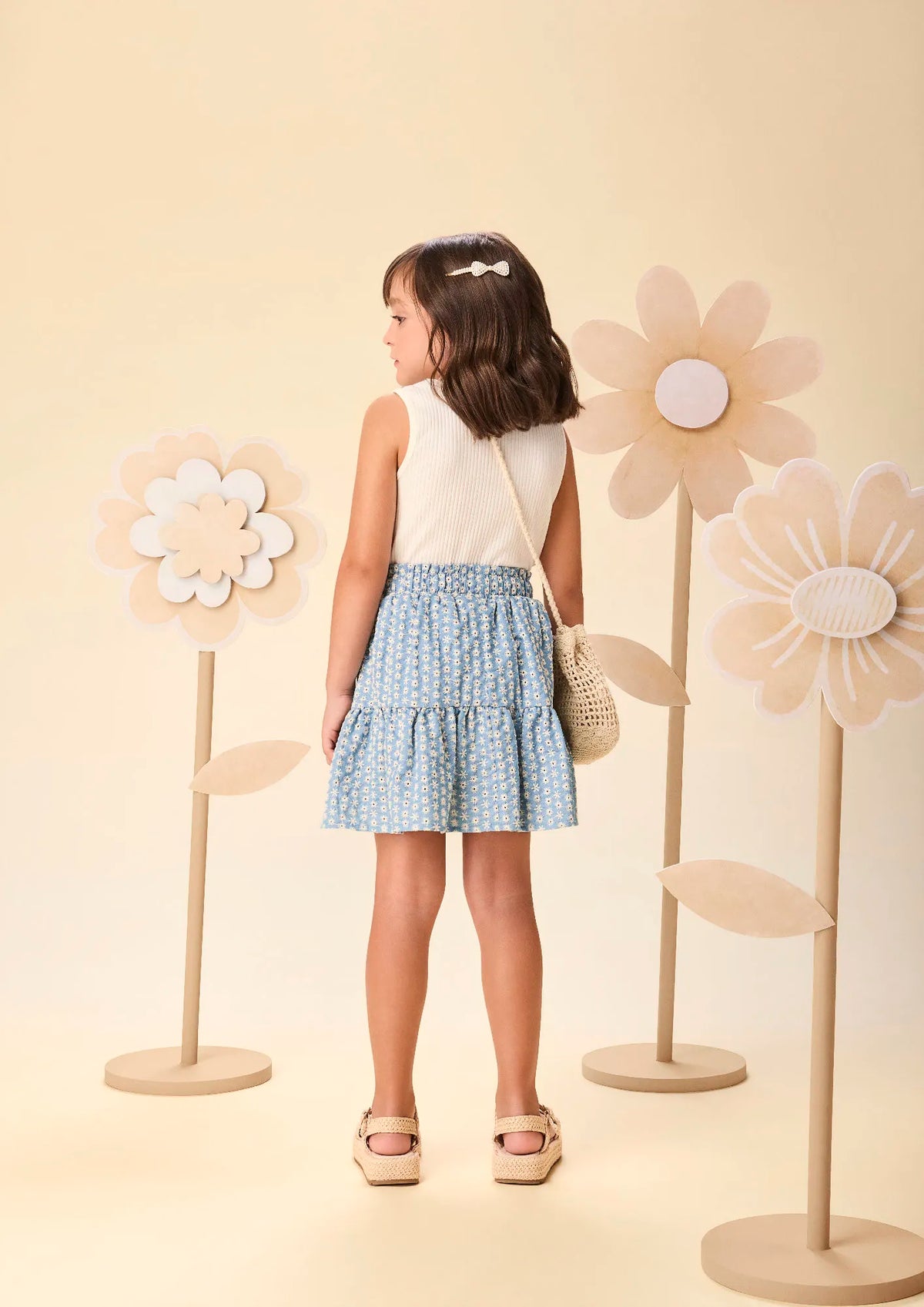 Conjunto Infantil Menina Momi Saia Laise Azul e Blusa Lacinho