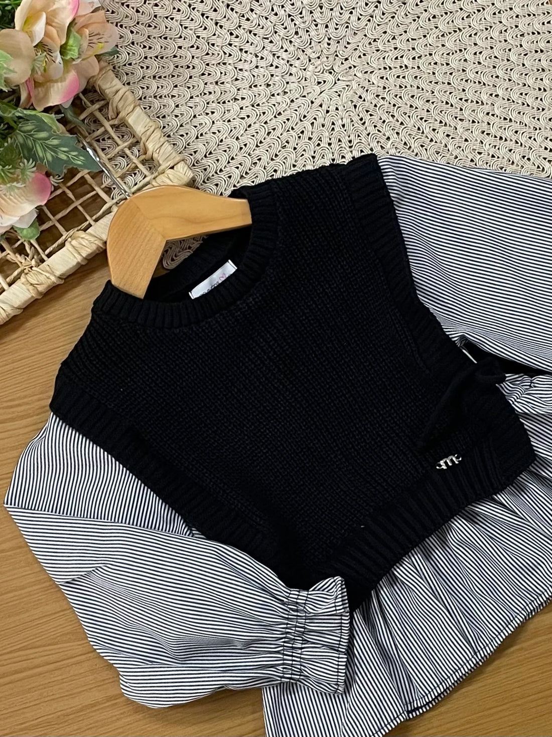 Blusa Infantil Momi Inverno Listrada com Colete Preto