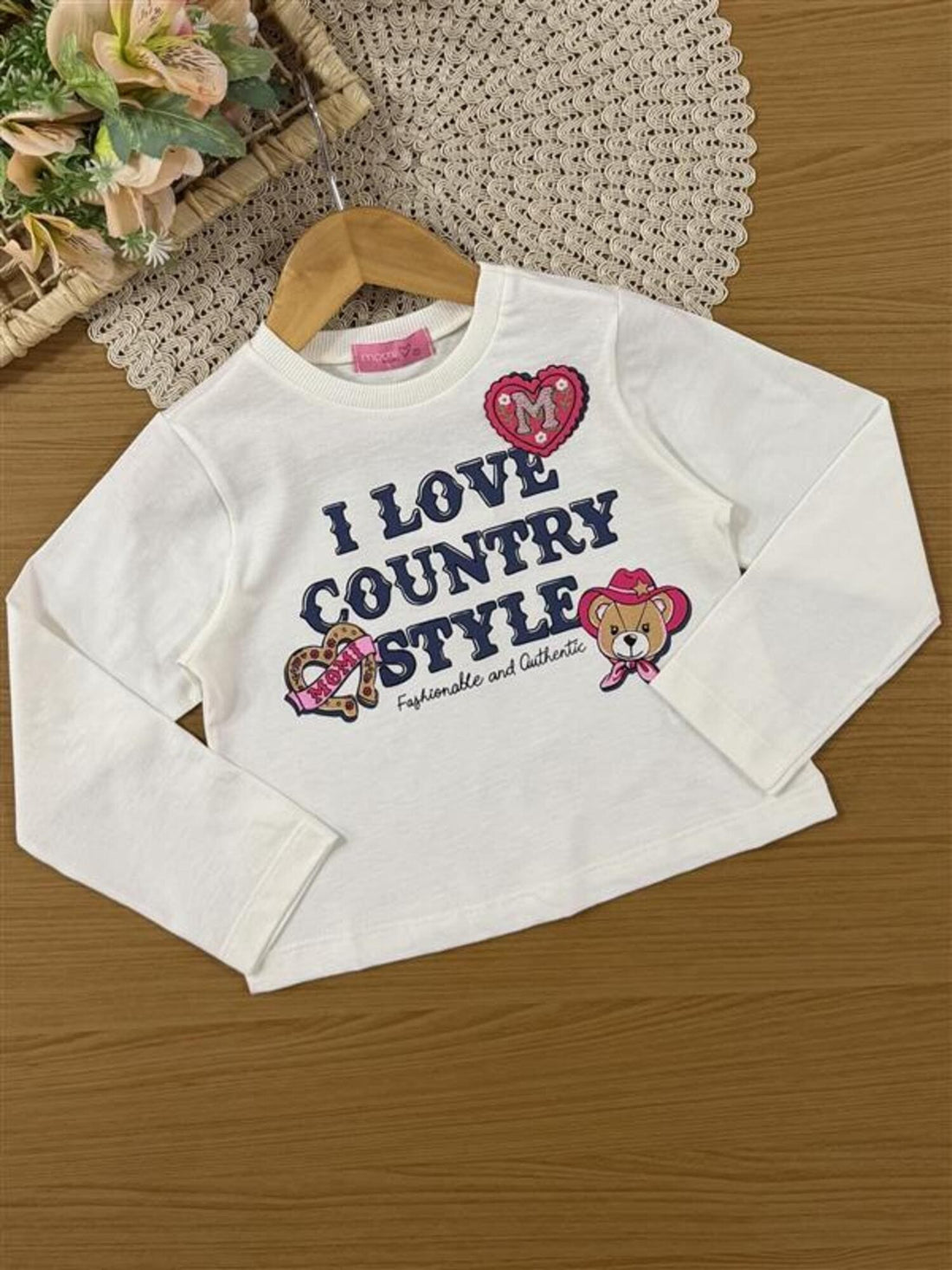 Conjunto Infantil Momi Inverno com Saia Azul e Blusa Manga Longa Love Country