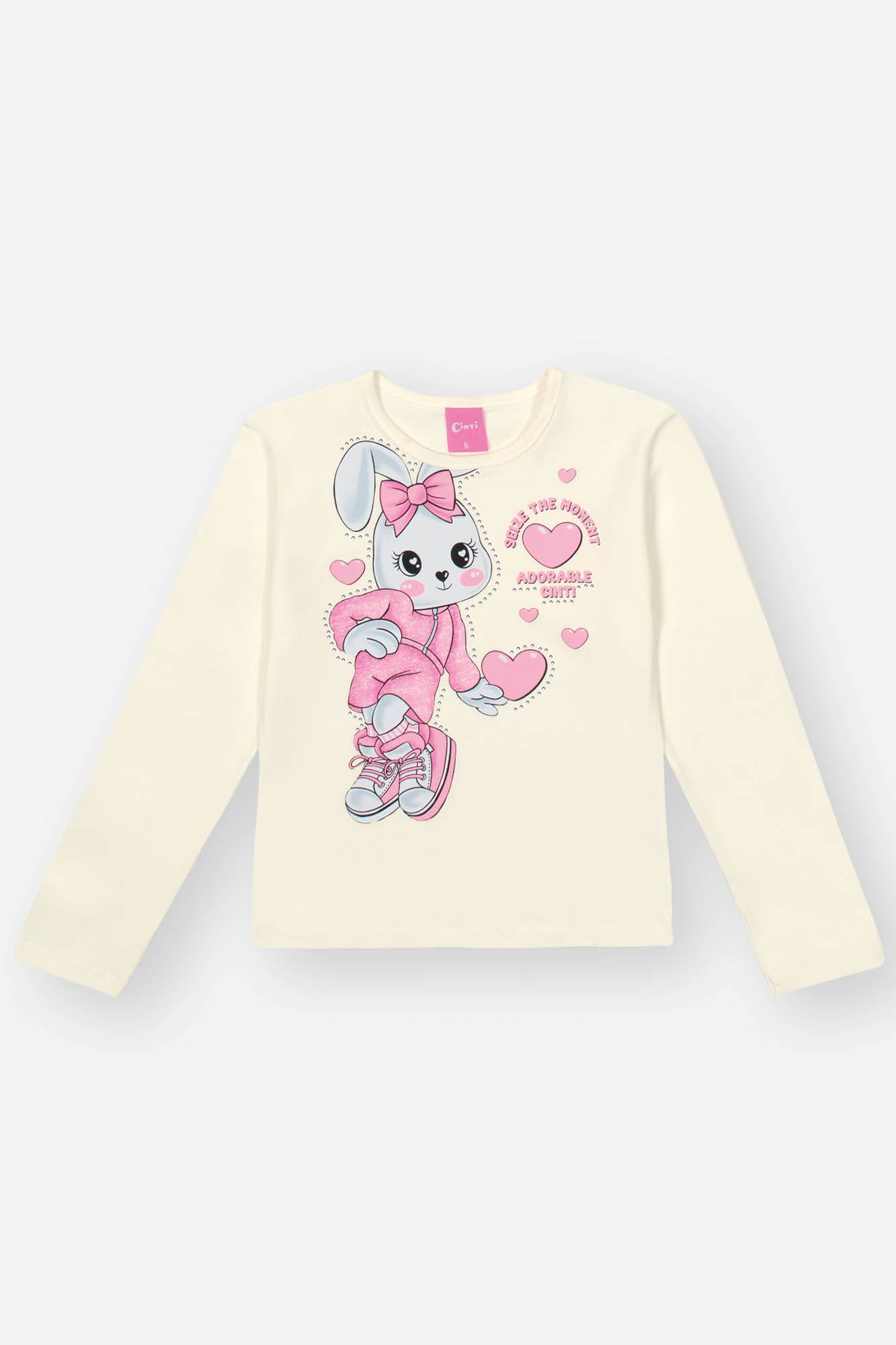 Conjunto Infantil Cinti Inverno Shorts Saia e Blusa Manga Longa Branca Coelhinha