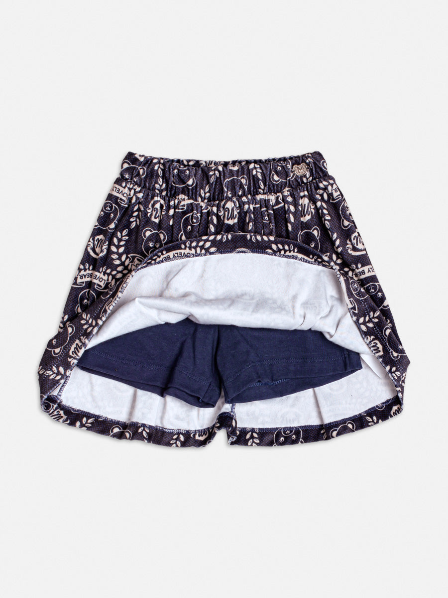 Conjunto Infantil Momi Inverno Saia com Shorts Embutido Azul e Blusa Manga Longa Patch Ursinho