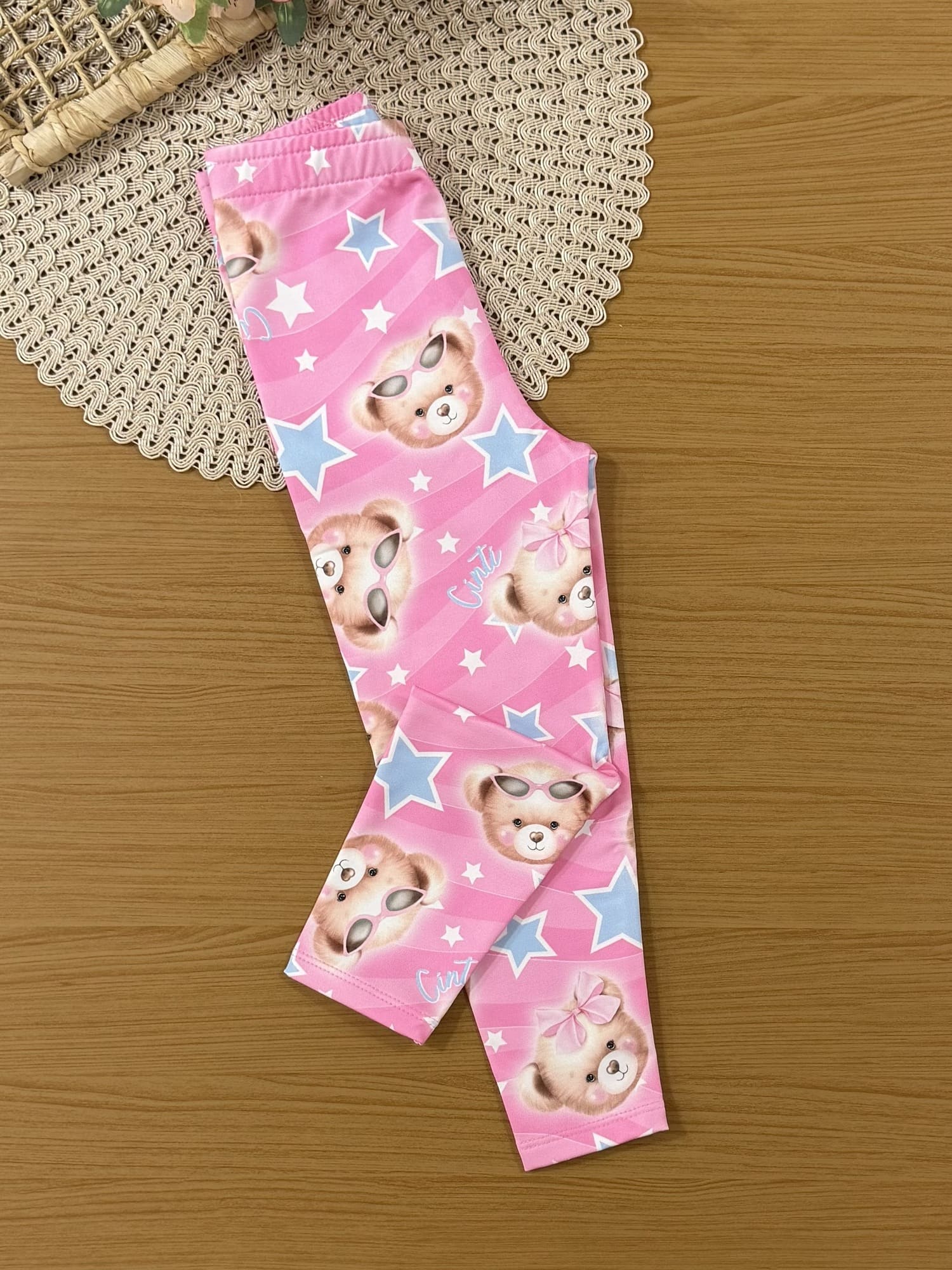 Calça Legging Infantil Térmica Cinti Inverno Rosa Ursinha Estrelinha