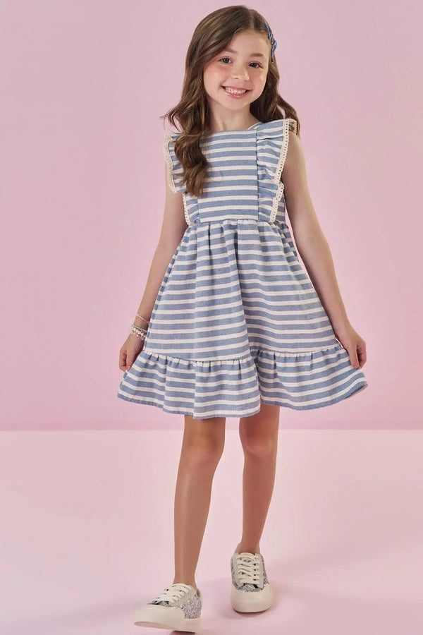 Vestido Infantil Kukiê Verão Azul Listrado