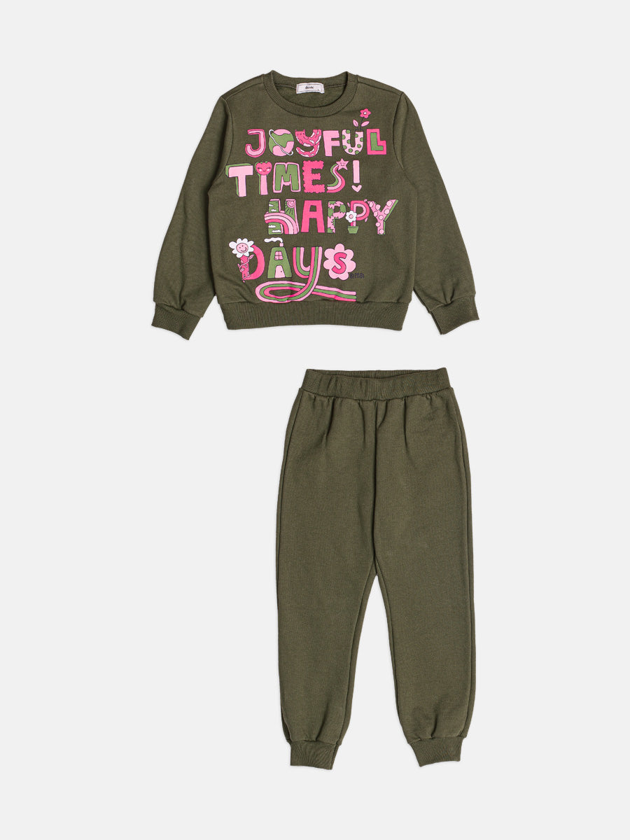 Conjunto Infantil Bimbi Inverno com Calça e Moletom Flanelado Verde Happy