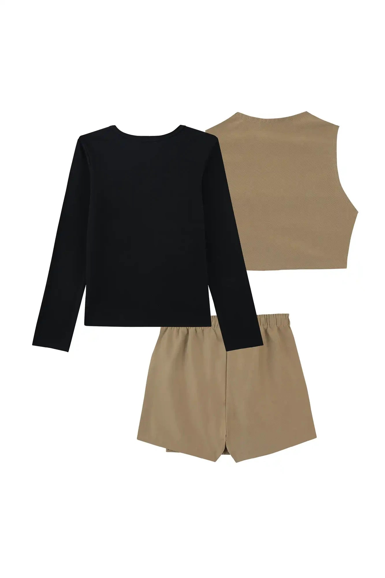 Conjunto Infantil Kukiê Inverno com Shorts Saia, Colete Bege e Ursinha e Blusa Manga Longa