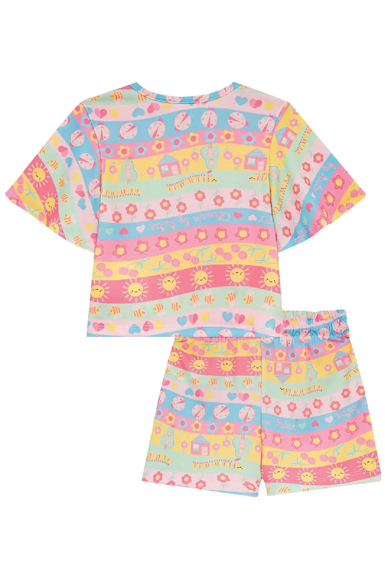 Conjunto Infantil Menina Kukiê com Shorts Colorido e Blusa Rosa Good Day