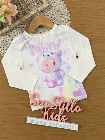 Blusa Infantil Cinti Inverno Manga Longa Branca Labubu Friend