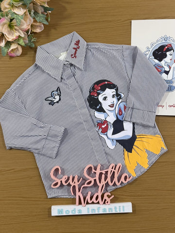Camisa infantil Animê Manga Longa Branca de Neve Disney