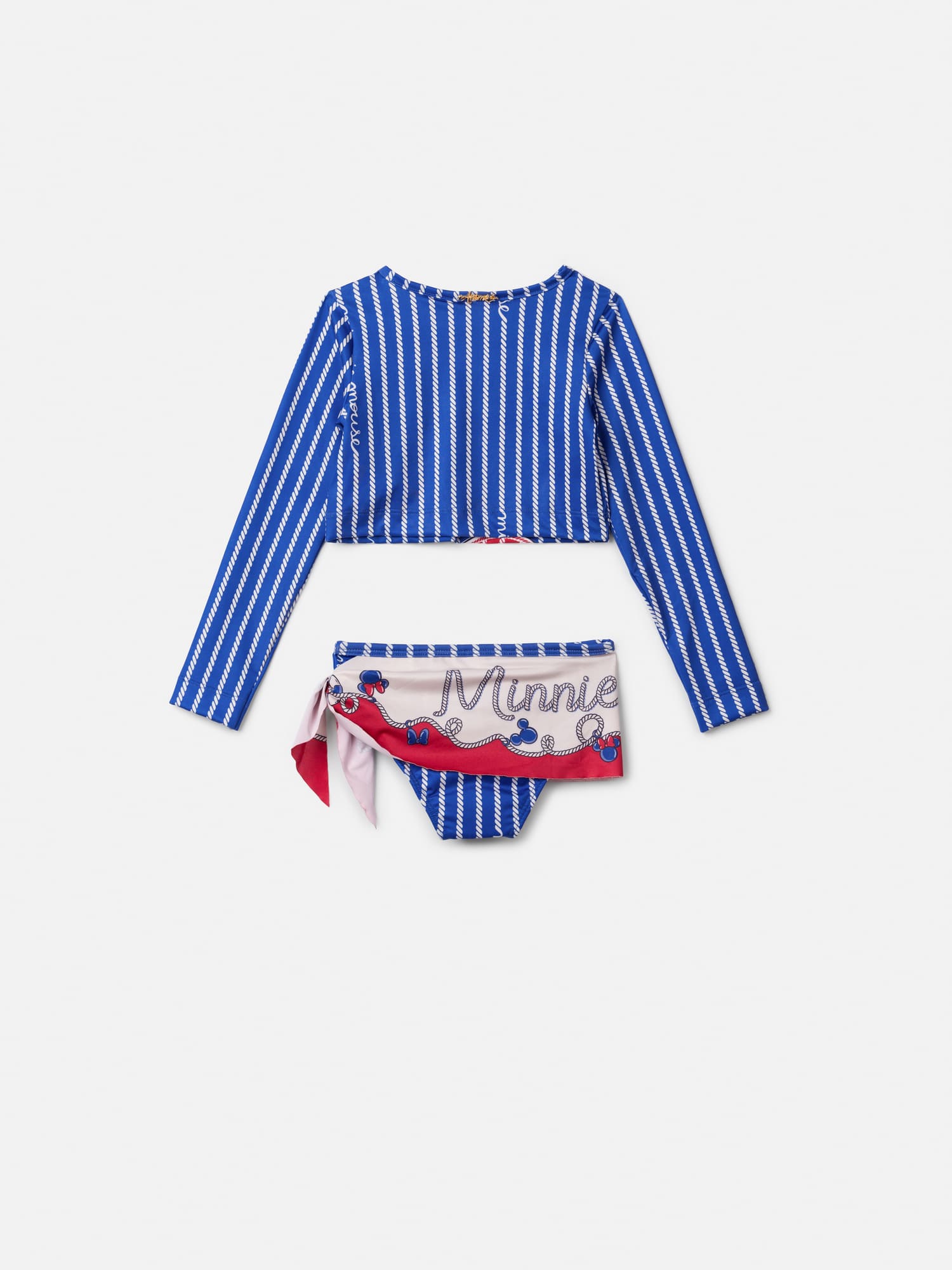 Biquíni Infantil Animê Verão com Blusa Manga Longa Azul Minnie Disney