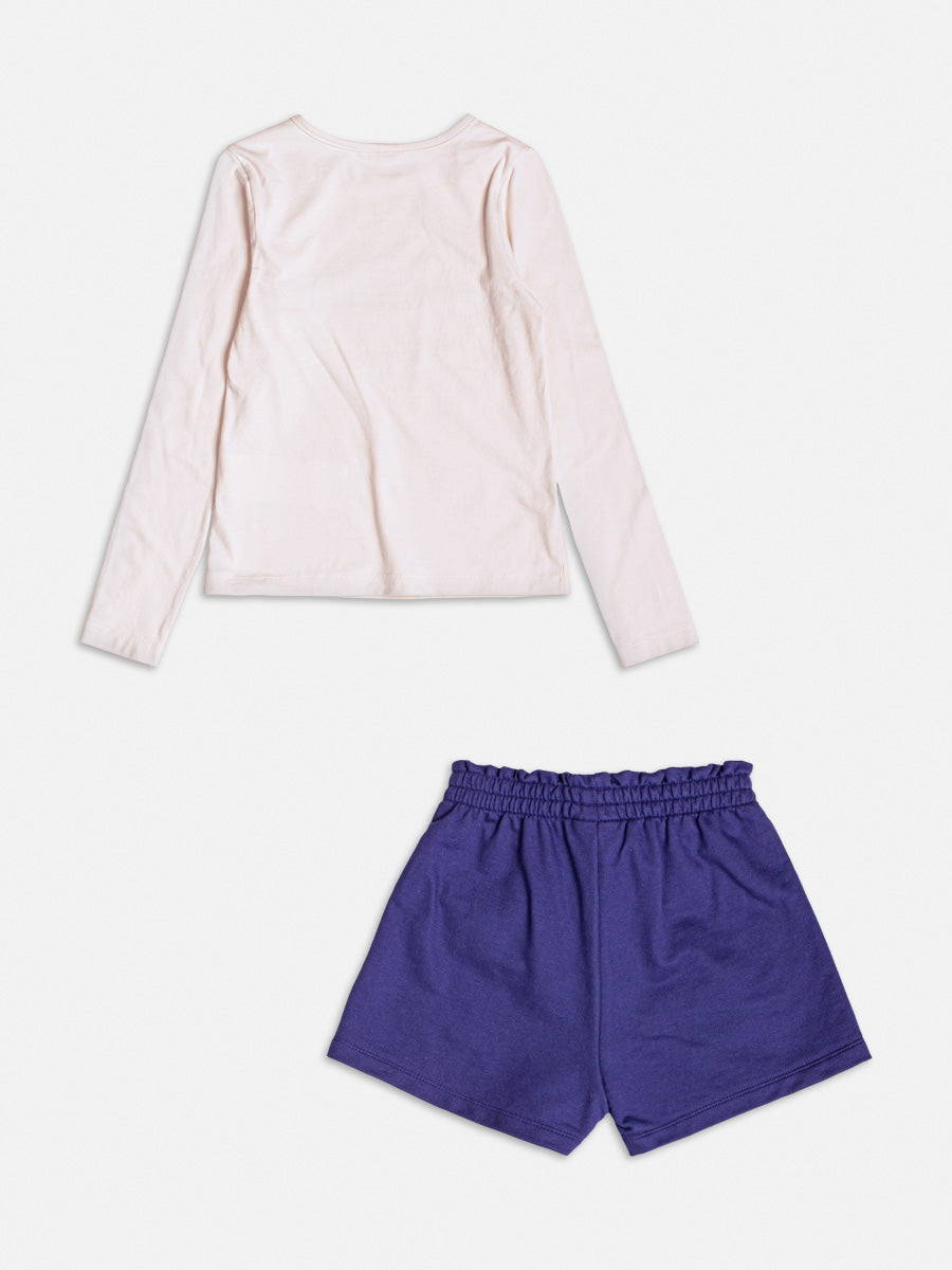 Conjunto Infantil Momi Inverno com Shorts Azul e Blusa Manga Longa Bege Paris