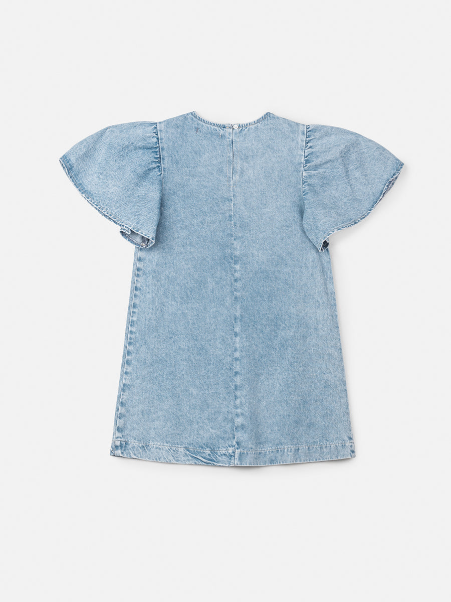 Vestido Infantil Animê Verão Jeans Minnie com Strass Disney