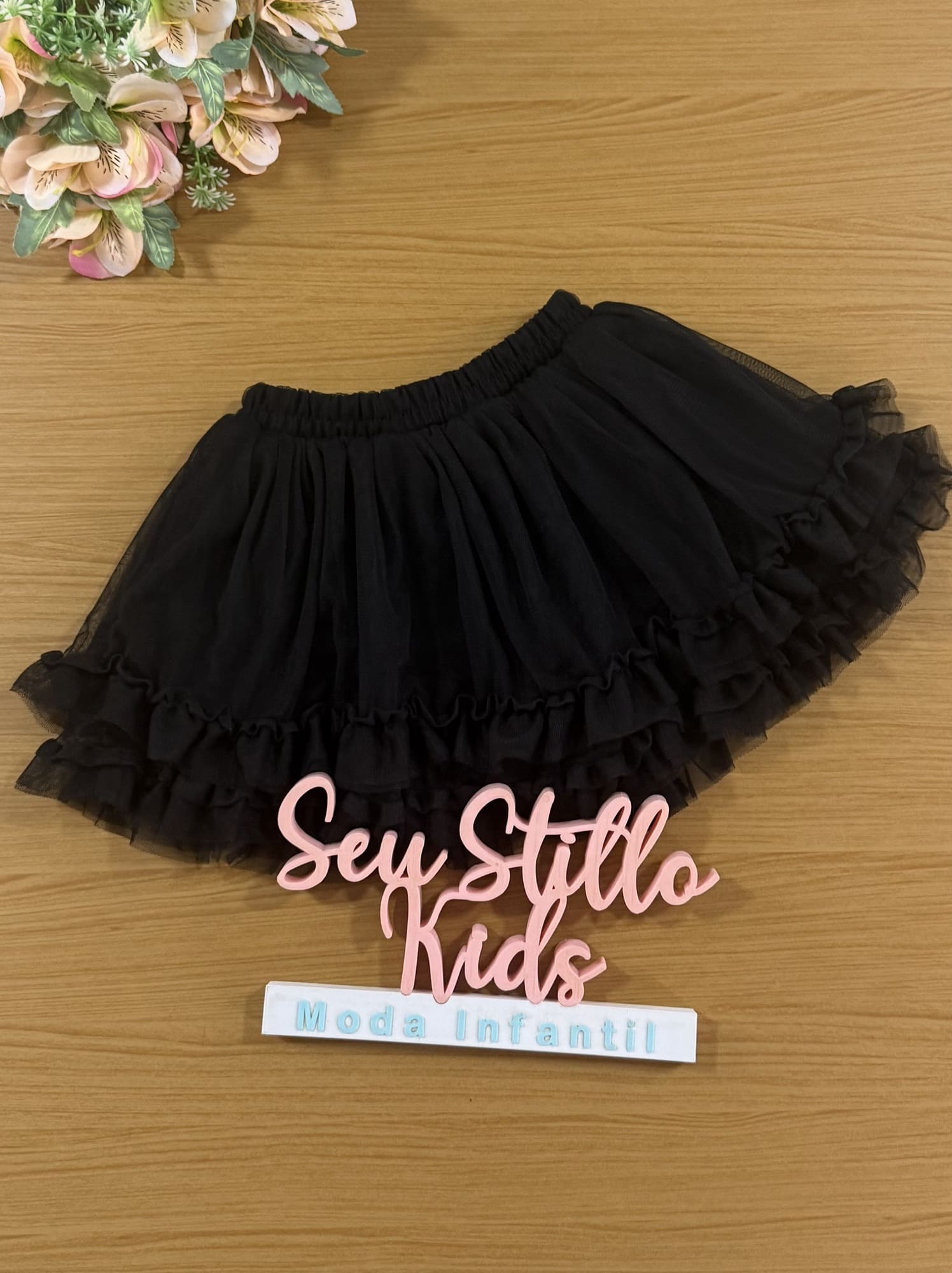 Saia Infantil Animê Inverno Preto Tule