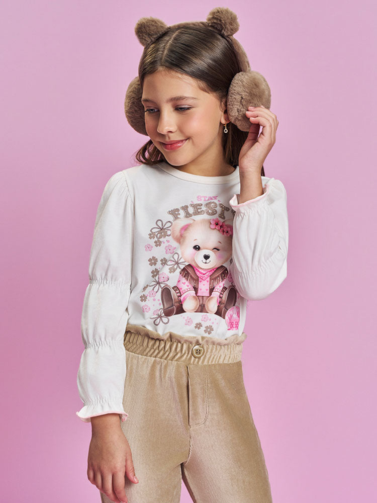 Conjunto Infantil Cinti Inverno com Calça  Bege e Blusa Manga Longa Ursinha Stay Fiesty