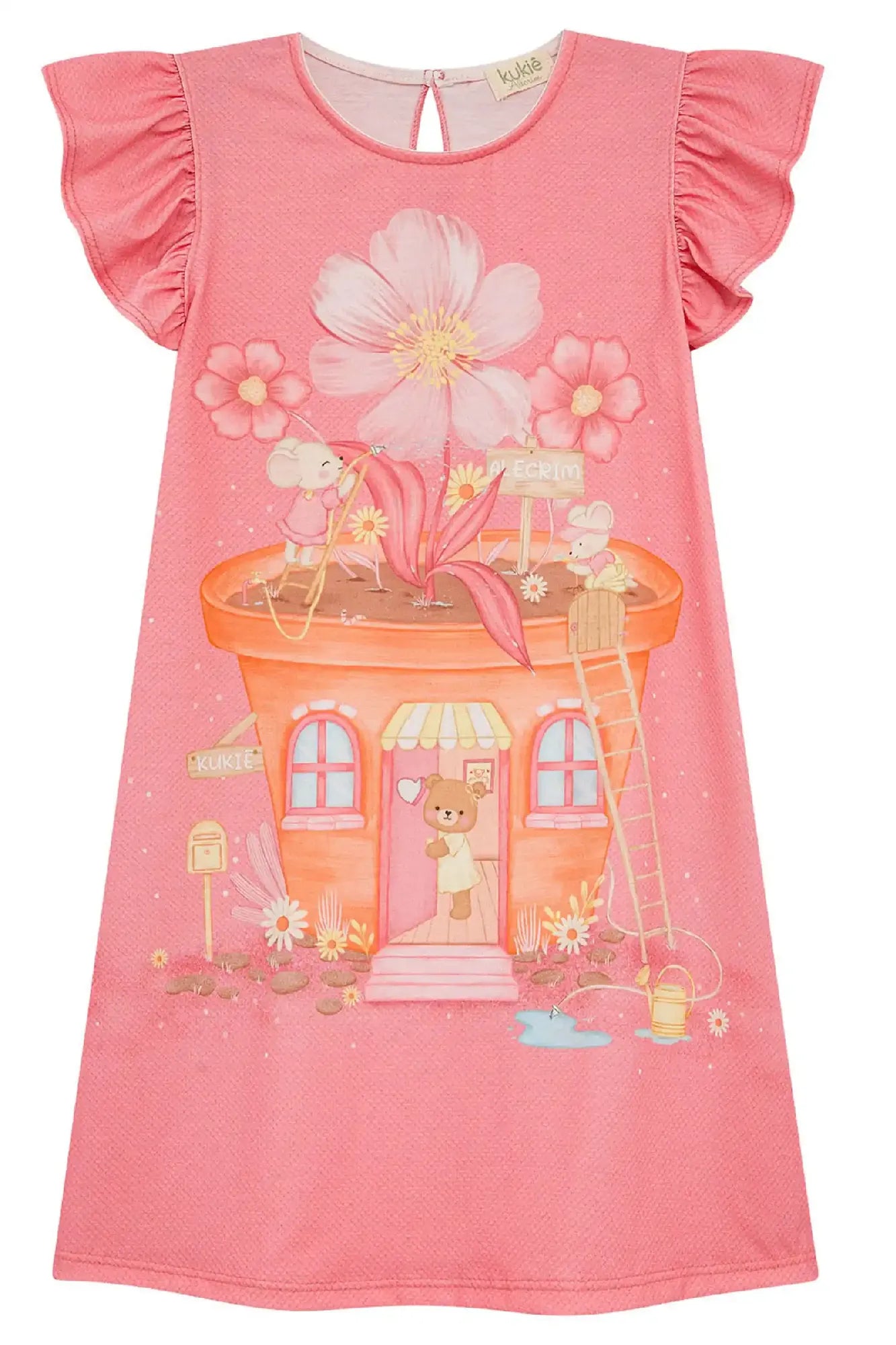 Vestido Infantil Kukiê Verão Rosa Jardin dos Animais