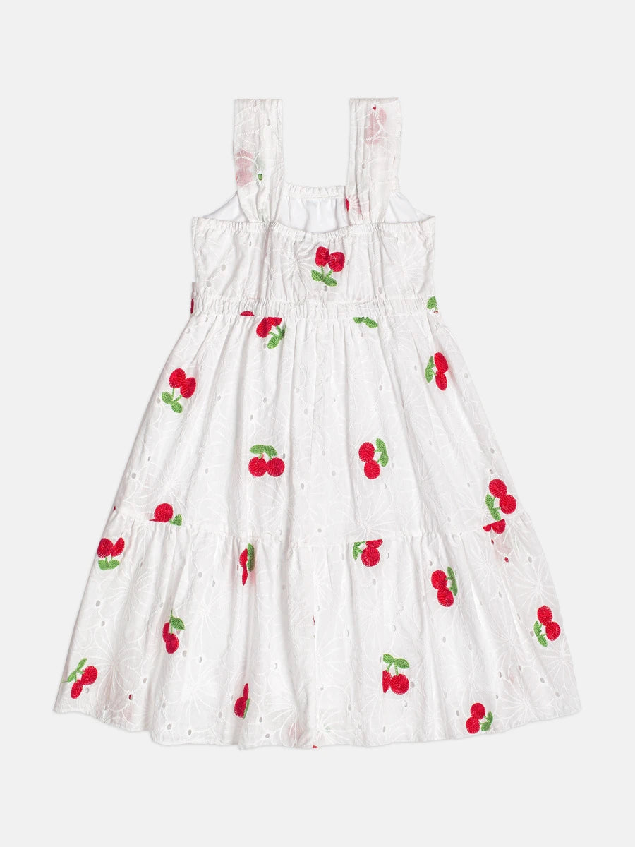 Vestido Infantil Momi Branco Laise Bordado Cereja