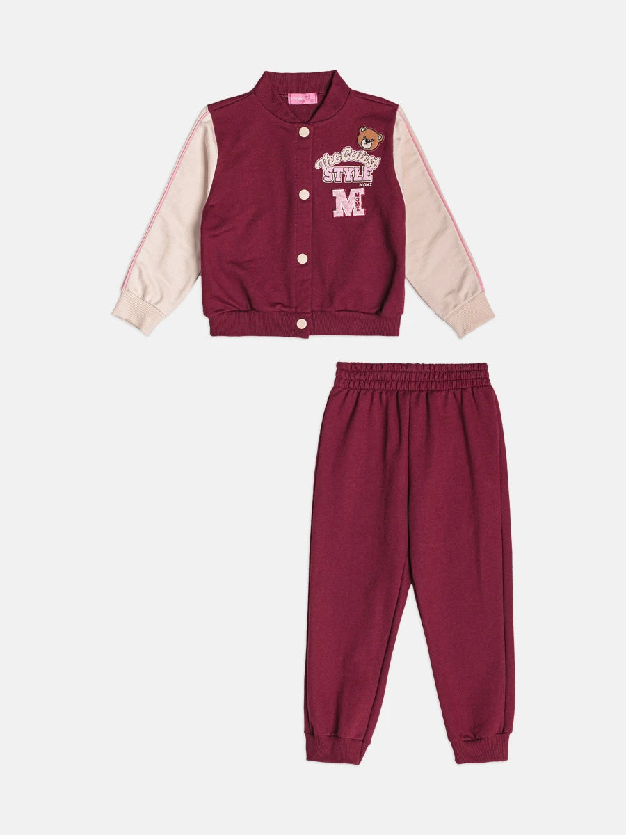 Conjunto Infantil Momi Inverno com Calça e Jaqueta sem Flanela Vinho The Cutest Style