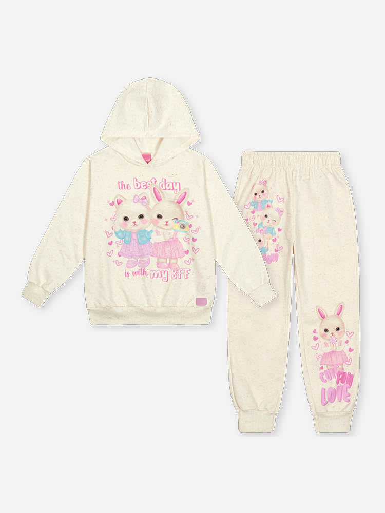 Conjunto Infantil Cinti Inverno com Calça e Moletom Flanelado Off White Best Day