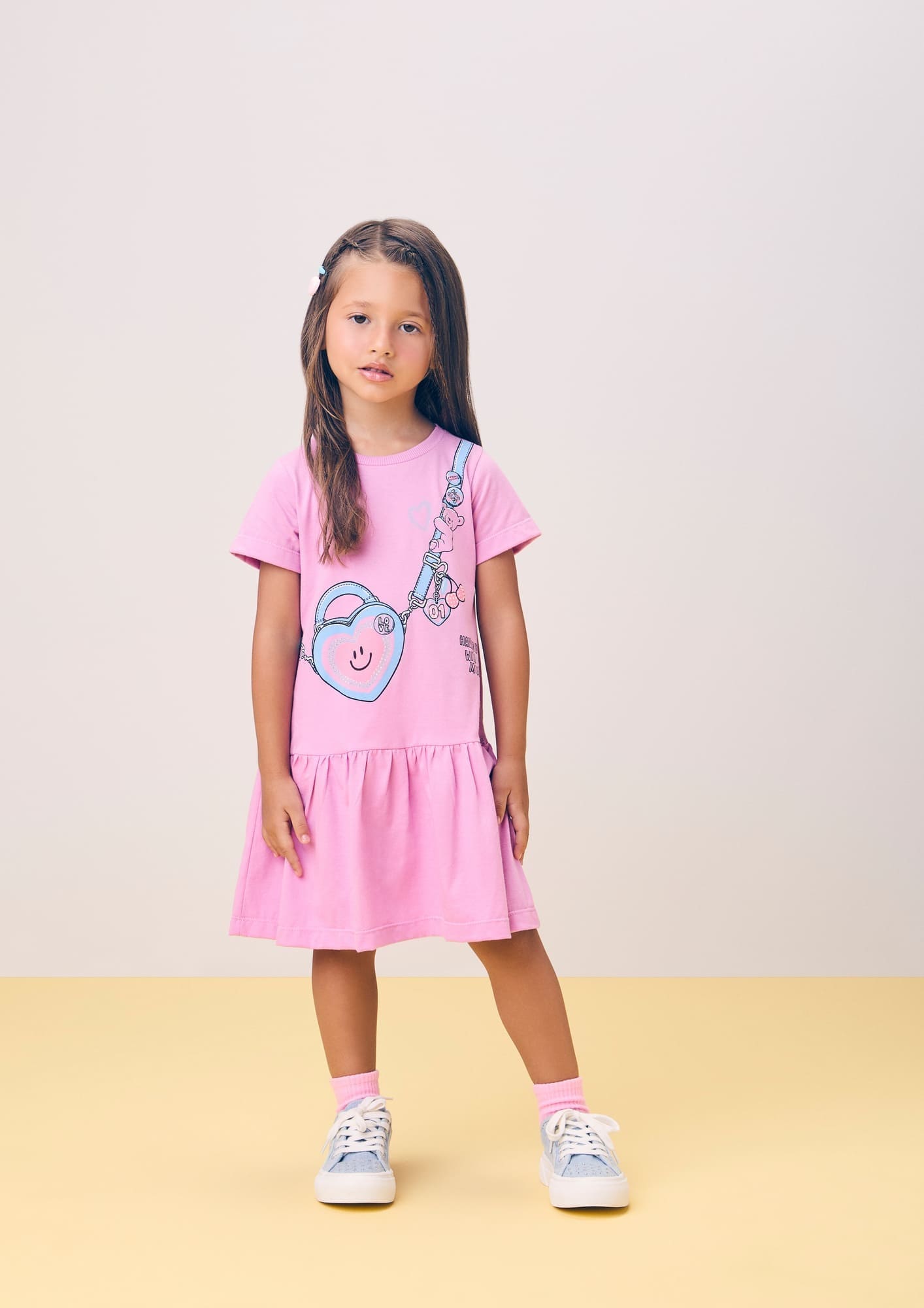 Vestido Infantil Momi Verão Lilás Bolsinha 3D com Strass