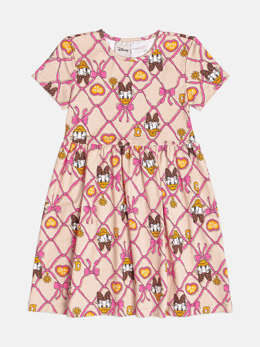 Vestido Infantil Momi Inverno Bege Lacinhos Daisy Disney