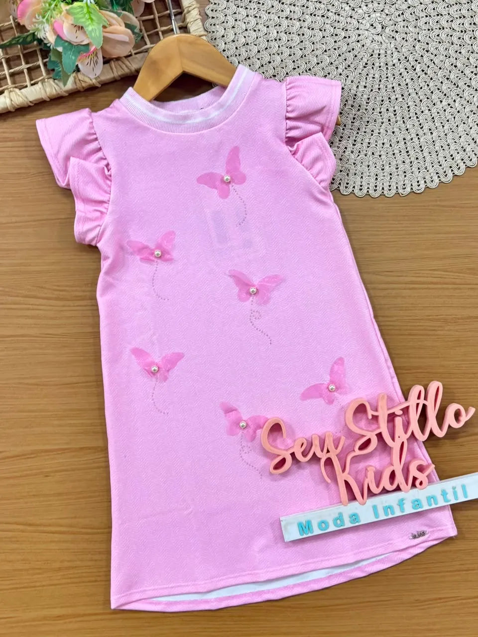 Vestido Infantil Kukiê Rosa Borboletinha Perola
