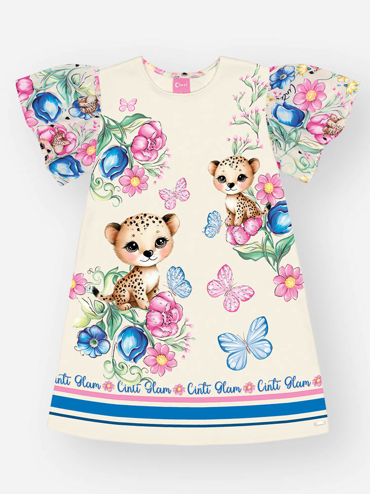 Vestido Infantil Cinti Verão Branco Oncinha Floral