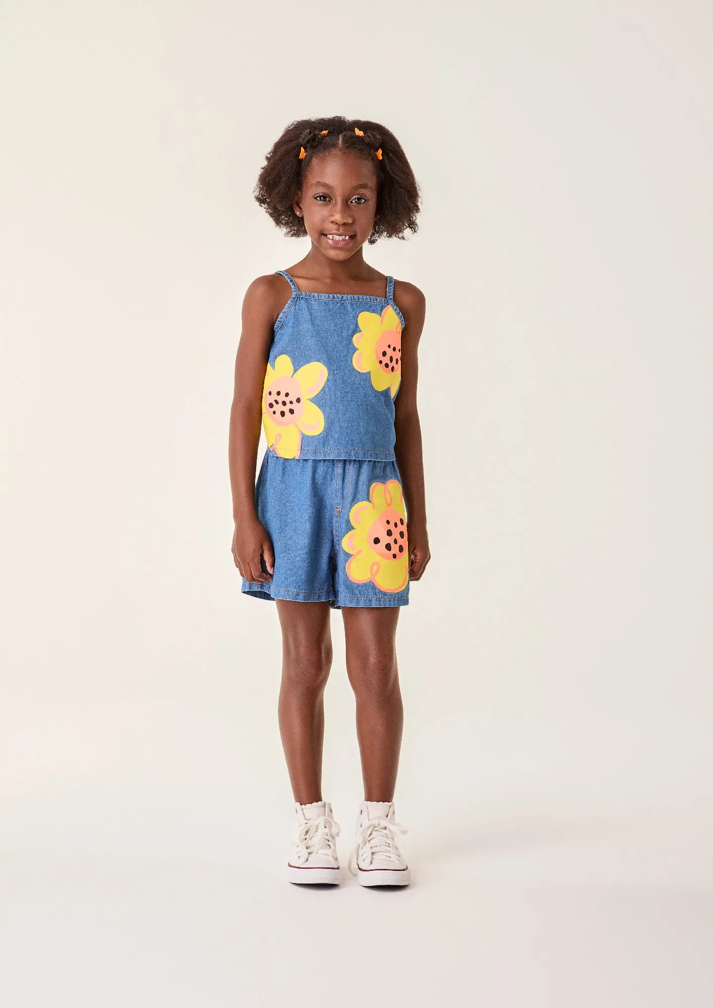 Conjunto Infantil Menina Bimbi com Shorts e Blusa Jeans Flores