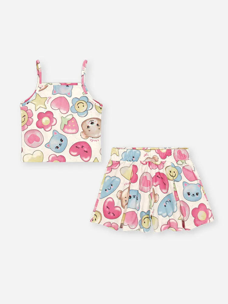Conjunto Infantil Cinti Inverno Com Shorts e Regata Flores