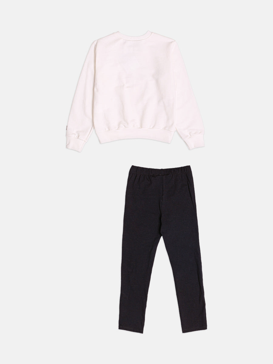 Conjunto Infantil Bimbi Inverno com Calça Legging Preta e Moletom sem Flanela Princesa Bela Disney