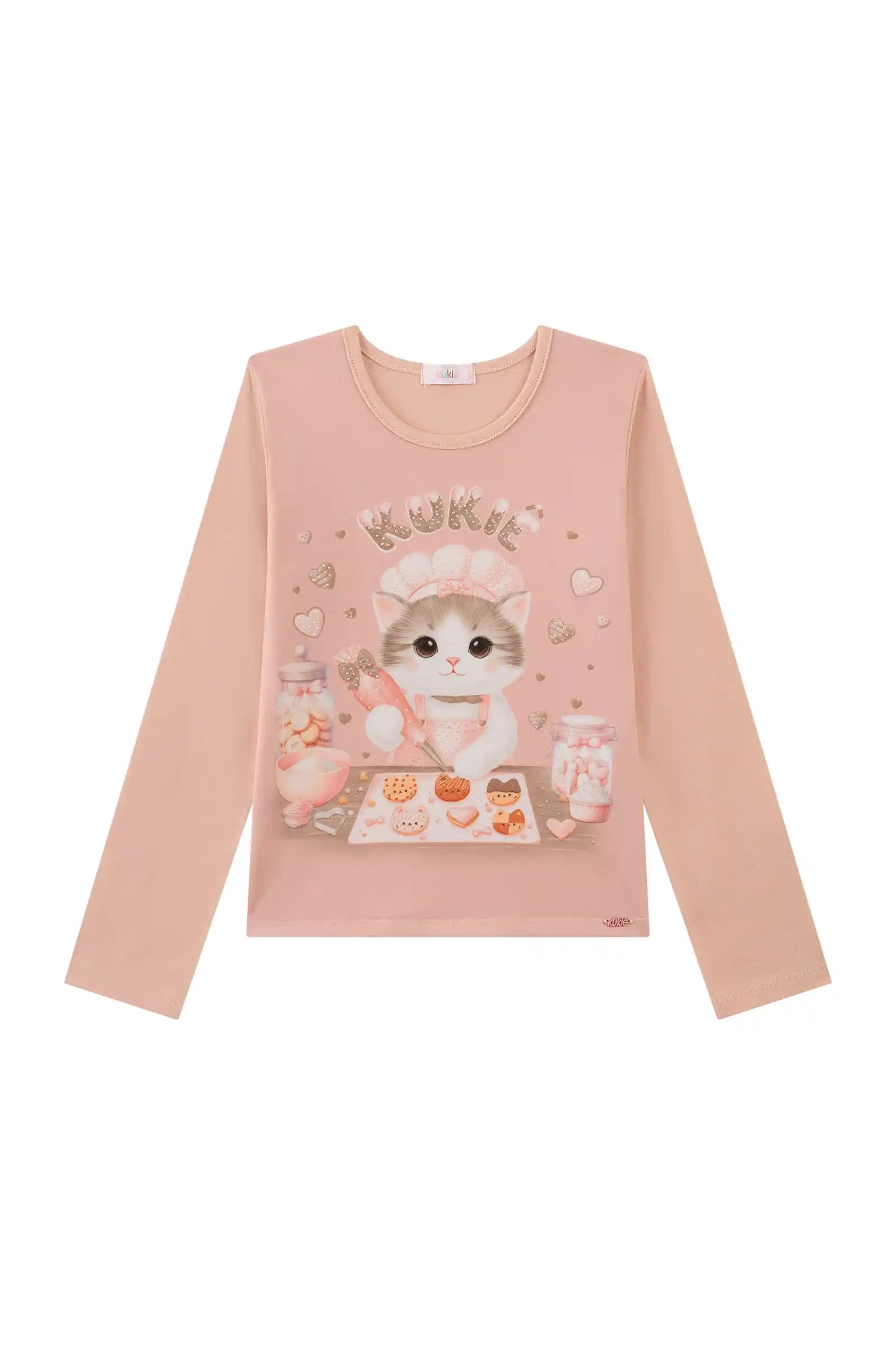 Blusa Infantil Kukiê Inverno Manga Longa Rosa Gatinha Docinhos
