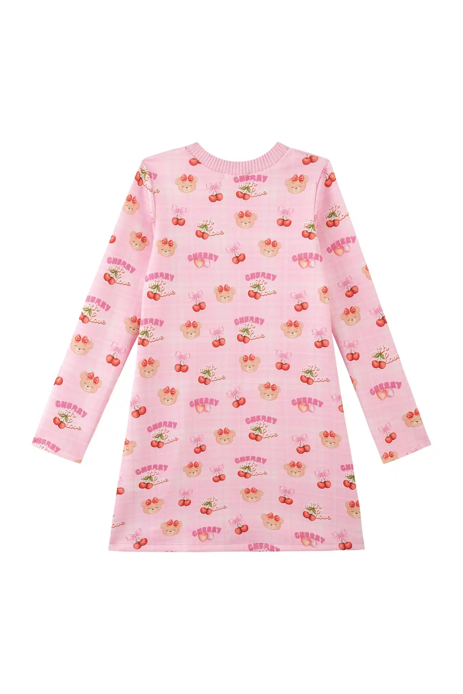 Vestido Infantil Kukiê Inverno Rosa Ursinha Cherry