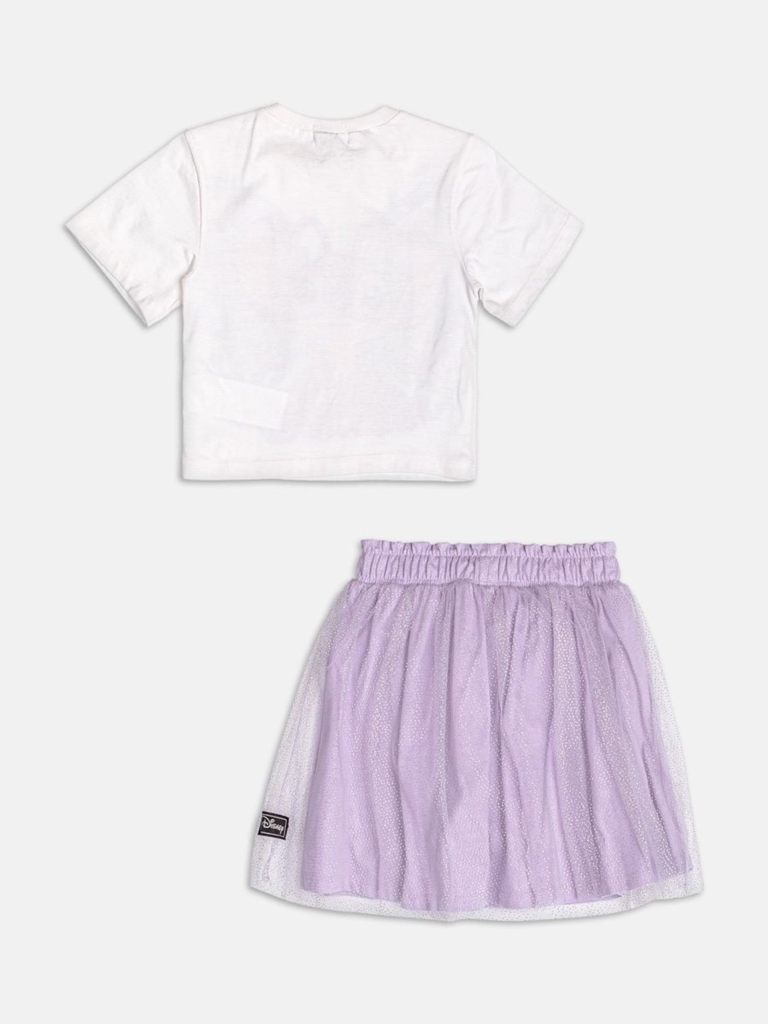 Conjunto Infantil Momi Verão com Saia em Tule Lilás e Blusa Branca Angel