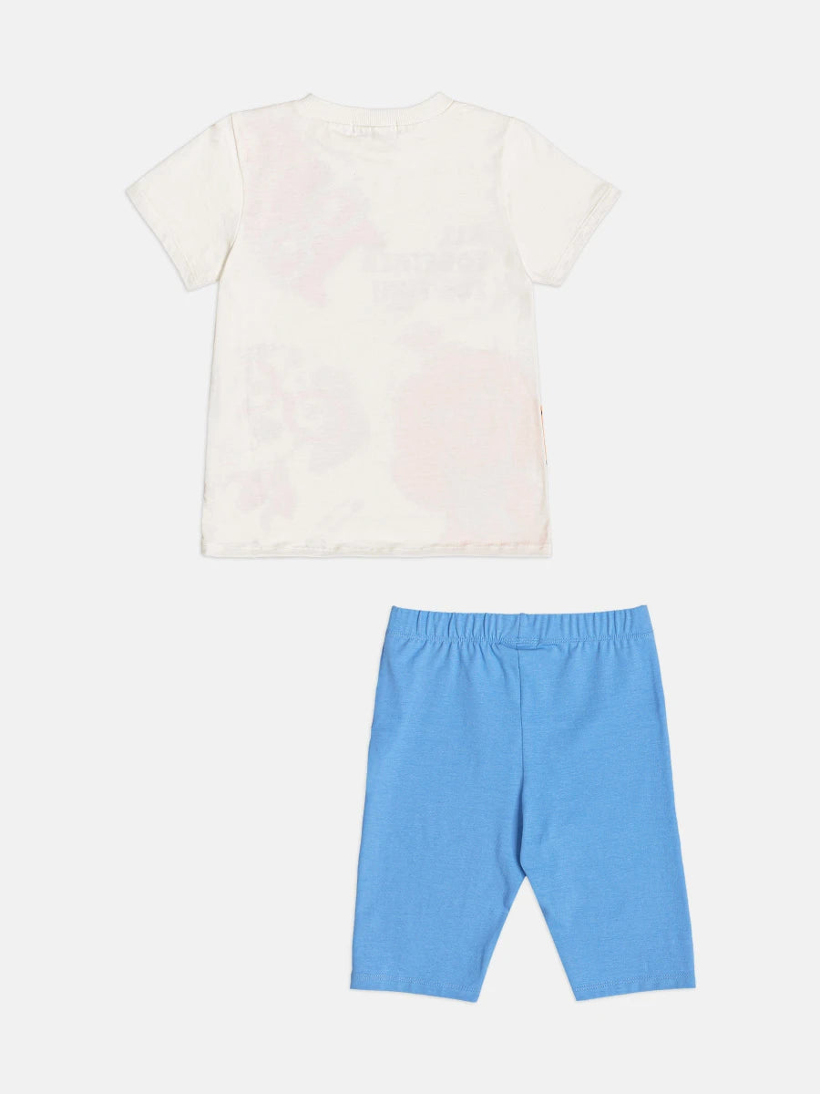 Conjunto Infantil Menina Bimbi com Shorts Ciclista Azul e Blusa Animais